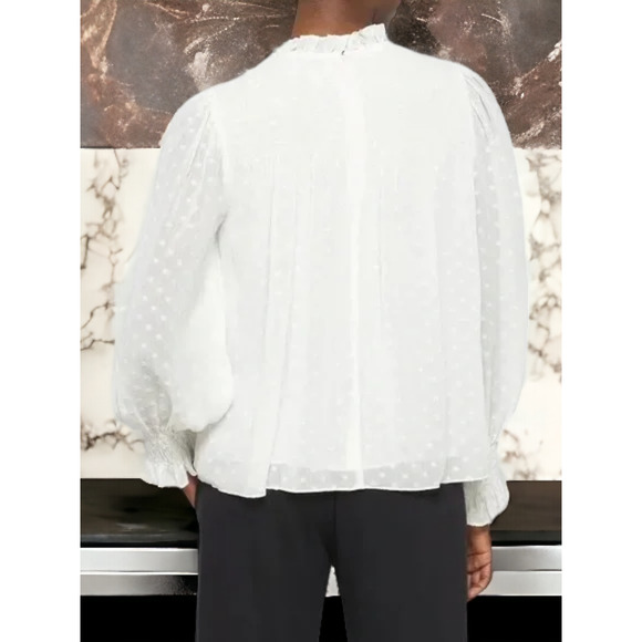 (60% OFF) NWT Rebecca Taylor Women's Clip Dot Silk Blouse Snow L MSRP: $325 - Picture 4 of 9